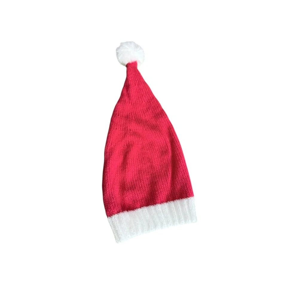 Hand Knit Red White Santa Hat Pom Pom Christmas Holiday Festive‎